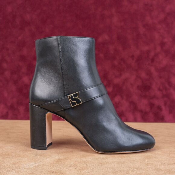 kate spade new york Casual Dakota Zip-Up Leather Booties  Kate Spade Women Dakota Black Leather Logo Zip Dress Block Heel Fashion Boots sz